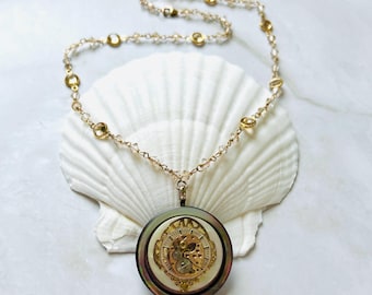 Vintage Watch Face Necklace: Gold Swarovski Crystal Steampunk Jewelry
