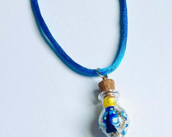 Wishing Bottle Necklace | Starry Night Intention Jewelry | Blue Awareness Necklace | Positive Affirmation Pendant | Wellness Collection