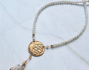 I Love You to the Moon and Back Bronze Necklace, Mystic Moonstone