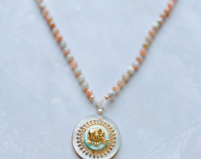 Elephant necklace. Repurposed button necklace featuring a repurposed vintage button charm.   Button jewelry gift. Repurposed jewelry gift