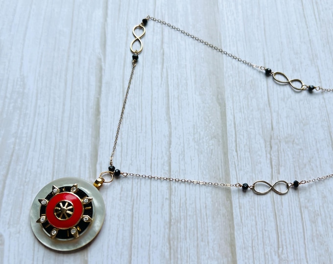 Infinity Navigator Necklace | Vintage Ship Wheel Pendant | Cruise Ship Jewelry | Spinel Adventure Necklace | Gold Filled Infinity Eternity