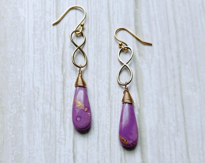 Infinity symbol extra long earrings. Phosphorite delicate earrings. Pretty earrings that are the perfect long gold earrings gift.
