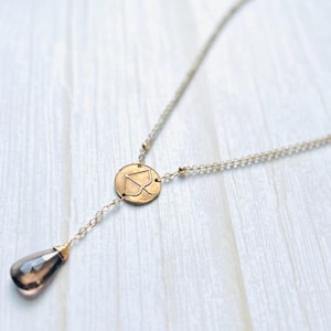 Emma book necklace. Smoky Quartz Bow & Arrow Necklace. Wax seal necklace is a great Jane Austen jewelry or November birthstone gift.