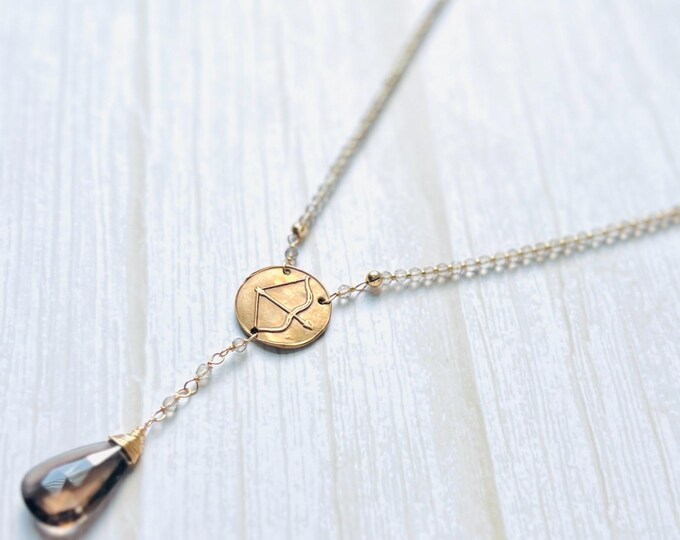 Emma book necklace. Smoky Quartz Bow & Arrow Necklace. Wax seal necklace is a great Jane Austen jewelry or November birthstone gift.