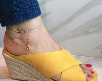 Paris Gold Filled Anklet.  Summer Anklet that are the perfect gold anklet or personalized anklet gift. Perfect Eiffel Tower travel jewelry.