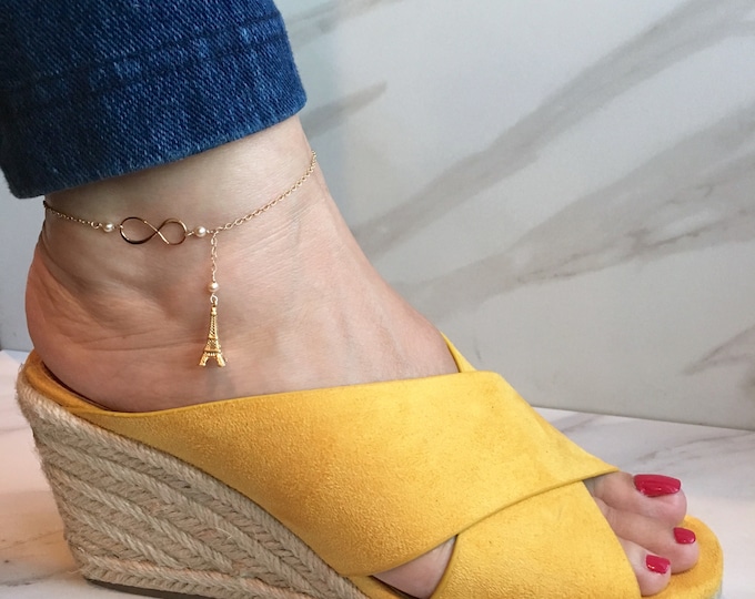 Paris Gold Filled Anklet.  Summer Anklet that are the perfect gold anklet or personalized anklet gift. Perfect Eiffel Tower travel jewelry.