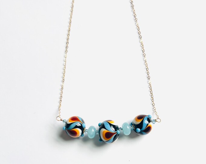 Vintage retro glass beads jade necklace. Perfect retro style glass necklace gift. Crystal jewelry and Retro jewelry gift.