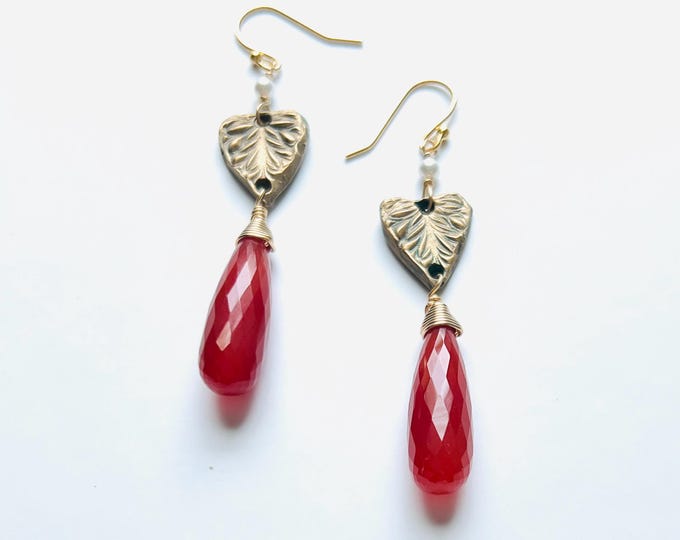 Carnelian Earrings.  Mixed Metal earrings bronze leaf earrings. Pretty earrings are the perfect bronze anniversary or autumn earrings gift