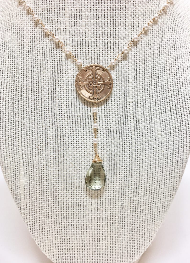 Pearl Necklace / Gold Jewelry / Amethyst Necklace / Cross Necklace