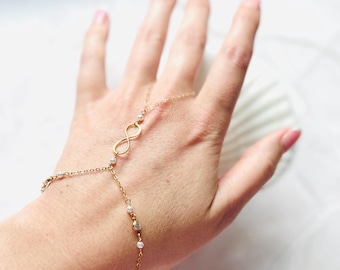 Gold Infinity Bracelet: Swarovski Pearls, Magnetic Clasp
