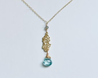 Aquamarine Mermaid Necklace: Gold Filled Siren Charm Jewelry