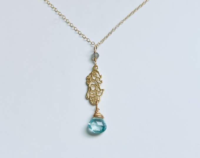 The Siren necklace. Aquamarine necklace w/ mermaid pendant Sea charm necklace that is the perfect nautical charms gift.