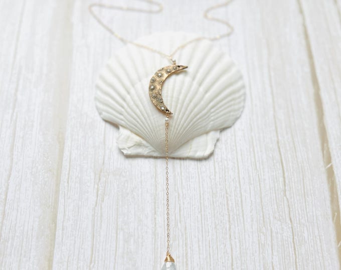 Moon child dainty moon necklace. Gorgeous moonstone necklace. Crescent necklace that is the perfect to the moon and back gift.