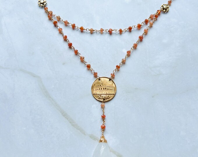 Rome carnelian necklace. Daisy necklace with Milky Quartz & Carnelian beads. Beautiful Roma necklace that's the perfect travel necklace gift