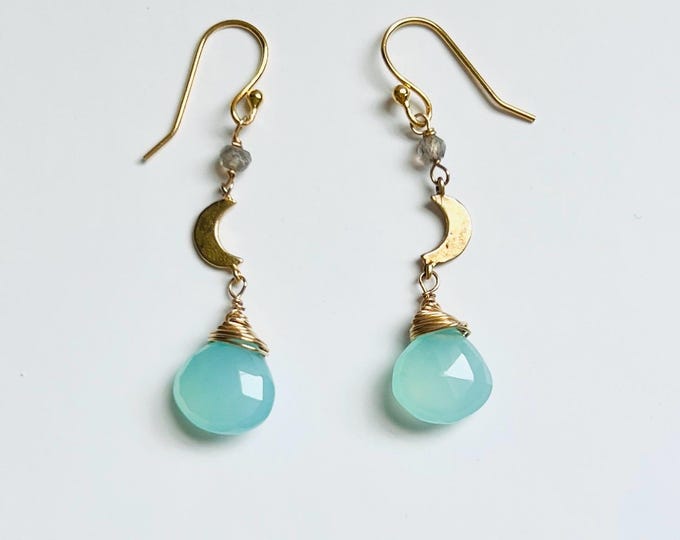 Blue Chalcedony Earrings.  Labradorite earrings moon earrings dangle.  Beautiful cool earrings that are the perfect pretty earrings gift.