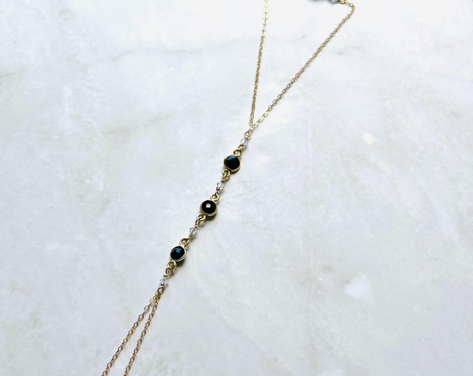 Black onyx bracelet. Delicate bracelet with magnetic clasp. Dainty gold bracelet magnetic bracelet. Crystal bracelet or birth stone gift.
