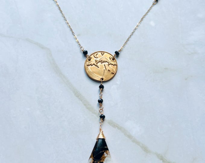 Luna Wolf Necklace | Wolf Charm Moon Jewelry | Spinel Wolf Pendant | black copper calcite Luna Wolf | Gold Filled Mixed Metal Necklace
