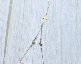 Sterling Silver Cross Bracelet: Swarovski Pearls, Magnetic Clasp