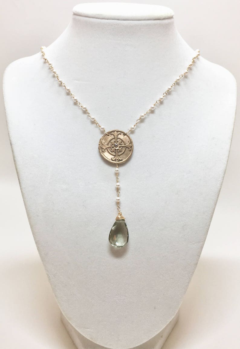 Pearl Necklace / Gold Jewelry / Amethyst Necklace / Cross Necklace