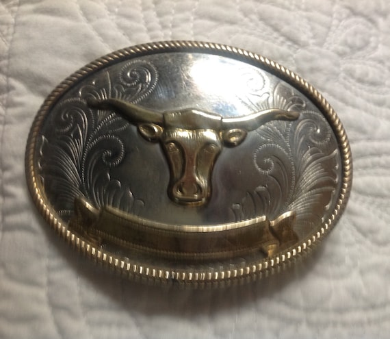 Western Cowboy Rodeo Decor Raised Silver Plated Longhorn Belt Buckle