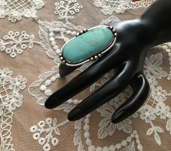 Southwestern Navajo Sterling Turquoise Ring - image 2