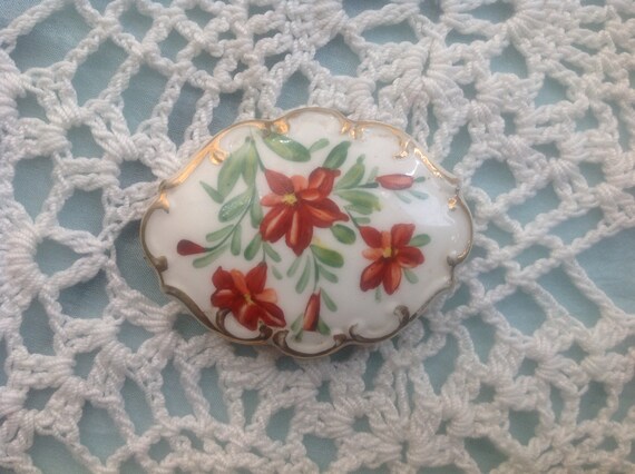 Vintage Porcelain Handpainted Brooch Bavaria Schu… - image 2