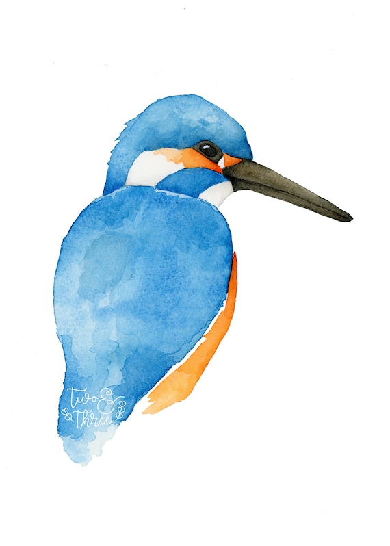 watercolour bird art australian animal prints Mother and Baby Kingfisher Print