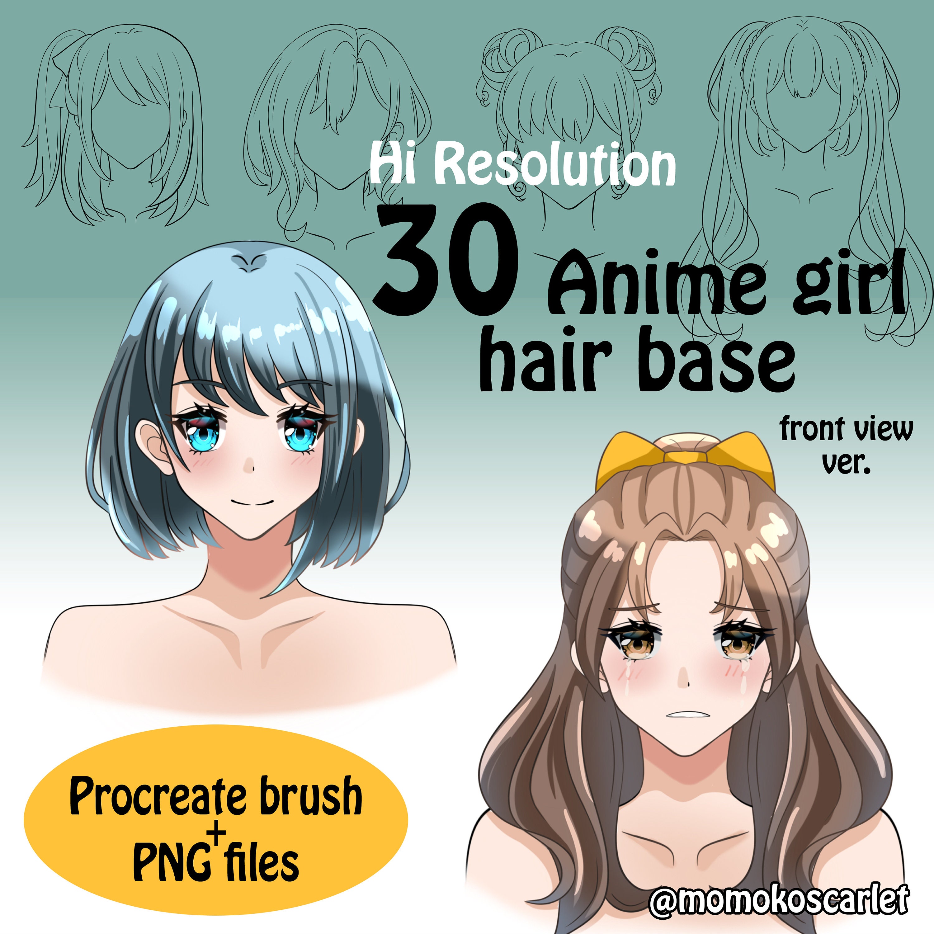 Anime Hair Girl Brushes Stamps for Procreate and PNG Files, Animeyhair