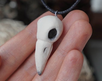 Raven skull polymer clay necklace charm. Raven skull jewelry pendant. Dark necklace polymer clay skull figurine. Skull sculpture