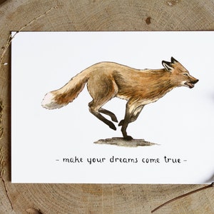 Carte de vœux avec aquarelle d’illustration de renard imprimé. Citation inspirante motivationnelle. Animaux de la forêt. Impression d’art running fox