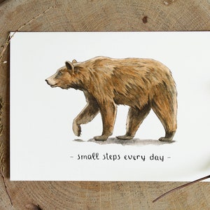 Carte de voilavisite avec l'illustration de grizzly d'ours. Citation d'inspiration motivationnelle. Animaux de forêt aquarelle illustration d'art d'art. Inspiration art