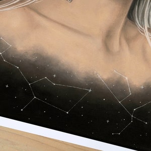 Cosmos Girl Surreal Portrait With Moths Oil Painting Paper Print. Space Wall Art. Dark Surrealism. Space Celestial Stars Artwork Wall Decor image 7
