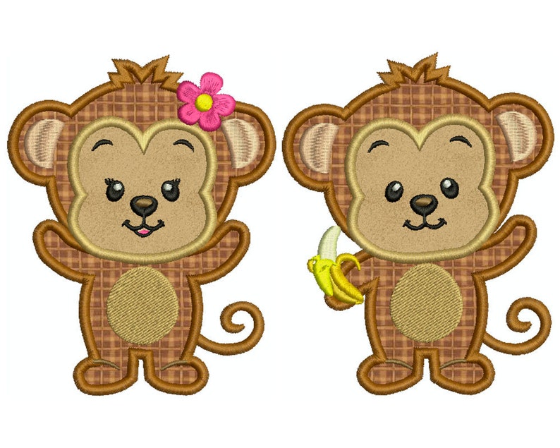Monkeys Machine Applique Embroidery Animal Etsy