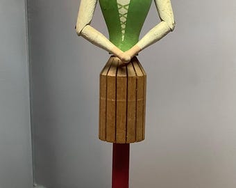 Vintage Wooden Wood Napkin Lady Holder Doll of Skane Sweden on Stand