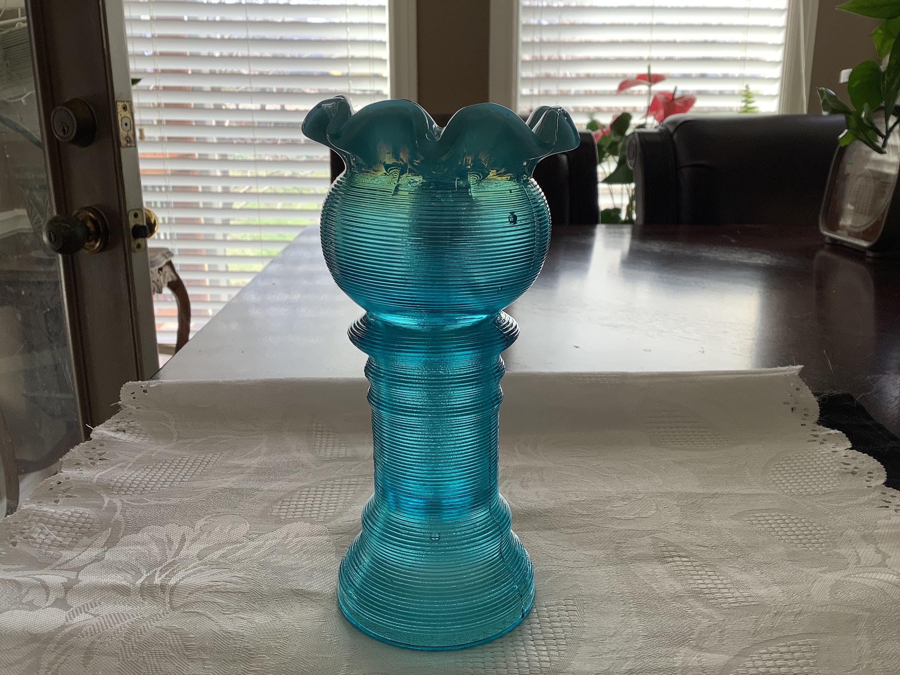Antique Blue Opalescent Jefferson Glass SPOOL Threaded Pattern Vase - Etsy