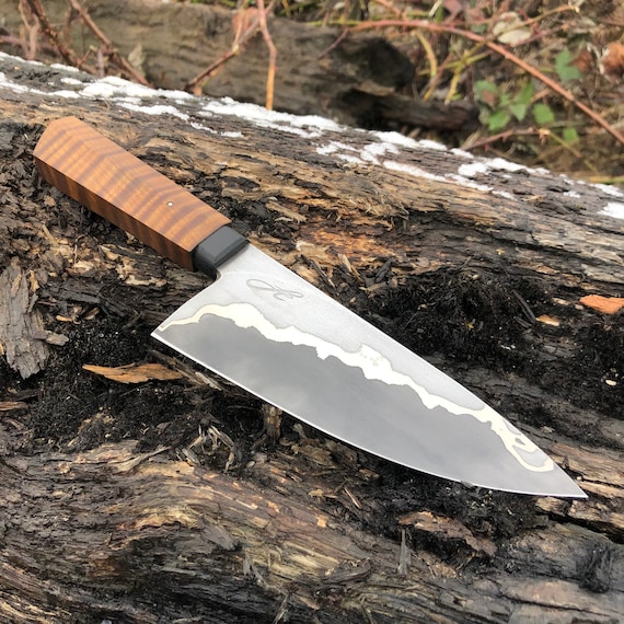 Bespoke Chefs Knife With High Carbon San Mai Blade and Rippled Etsy