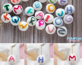 Pompom Letter Earrings - Pompom Earrings - Alphabet - Dangle Earrings - Pompom Keychain - Pompom Keyring