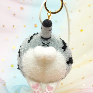 Pompom Kitty Butt Cat Keychain Pompom Keychain Gift For Pet Lovers Cat Lovers Kitty Keychain Grey