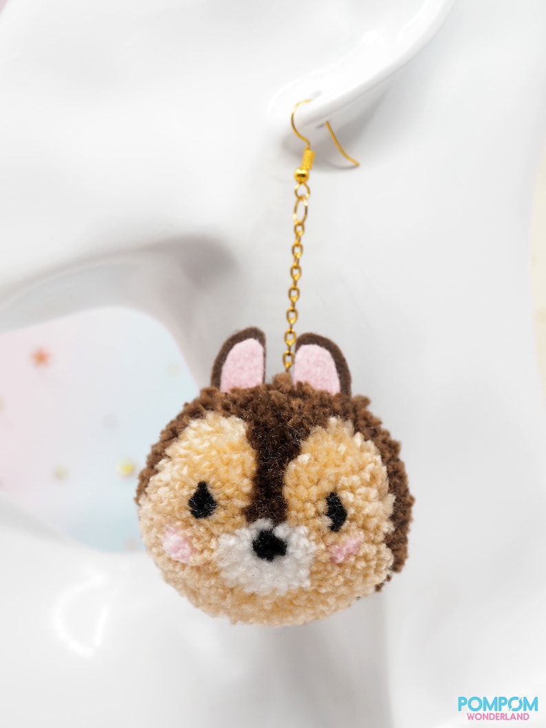 Pompom Chip & Dale Chipmunks - Pompom Earrings - Chipmunk Keychain ...