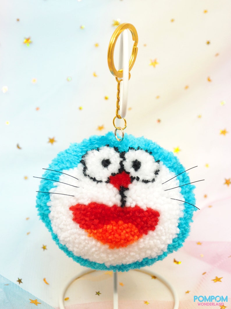 Pompom Doraemon Pompom Earrings Pompom Keychain Doraemon Keychain Gift For Her Big