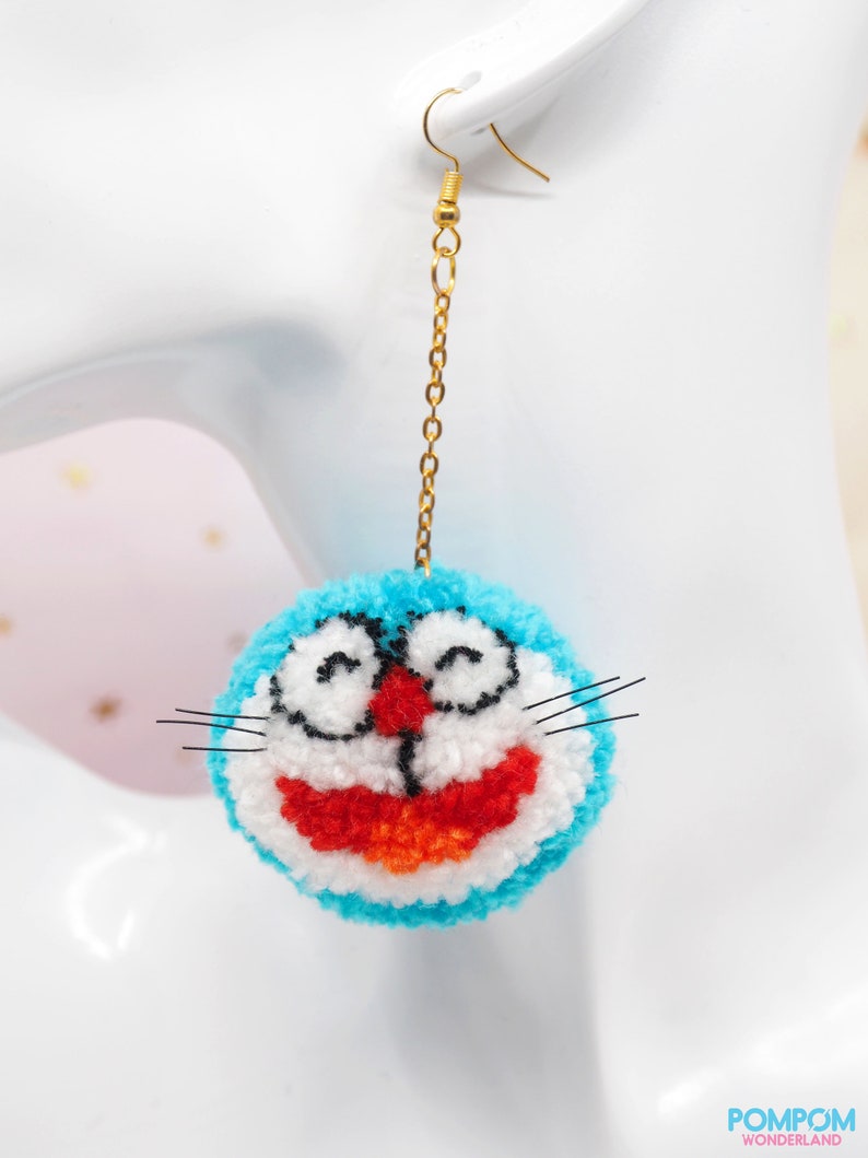 Pompom Doraemon Pompom Earrings Pompom Keychain Doraemon Keychain Gift For Her Mini 2