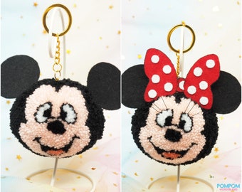 Pompom Mickey Mouse & Minnie Mouse - Pompom Keychain - Mickey Keychain - Gift For Her - Couple Gift