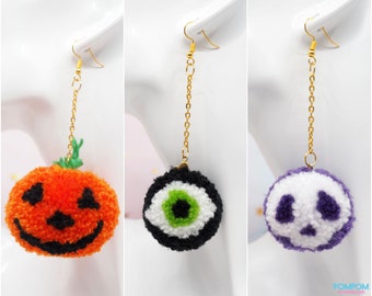 Pompom Halloween Pumpkin - Pompom Earrings - Pompom Keychain - Pumpkin Keychain - Halloween Gift