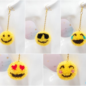 Emoji Pompoms - Pompom Earrings - Emoticons - Expressions - Emojis - Emoji Keychain - Gift For Her
