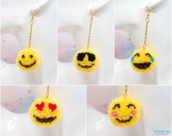 Emoji Pompoms - Pompom Earrings - Emoticons - Expressions - Emojis - Emoji Keychain - Gift For Her