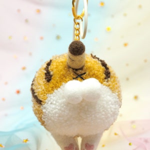 Pompom Kitty Butt Cat Keychain Pompom Keychain Gift For Pet Lovers Cat Lovers Kitty Keychain Brown