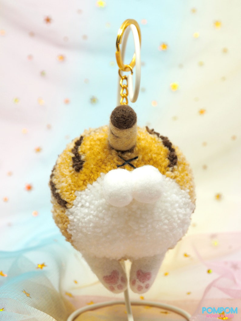 Pompom Kitty Butt Cat Keychain Pompom Keychain Gift For Pet Lovers Cat Lovers Kitty Keychain Brown