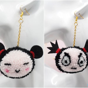 Pompom Pucca & Garu - Pompom Earrings - Pompom Keychain - Gift For Her - Pucca Love - Pucca Earrings