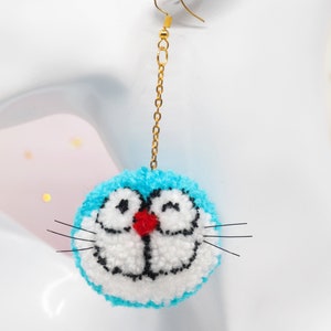 Pompom Doraemon Pompom Earrings Pompom Keychain Doraemon Keychain Gift For Her Mini 1