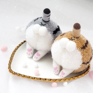 Pompom Kitty Butt Cat Keychain Pompom Keychain Gift For Pet Lovers Cat Lovers Kitty Keychain image 4